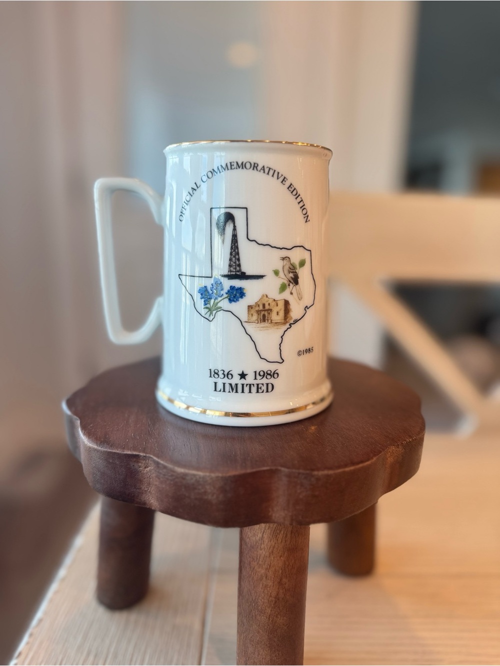 Texas Limited Edition White Commemorative Ceramic Stein 1986